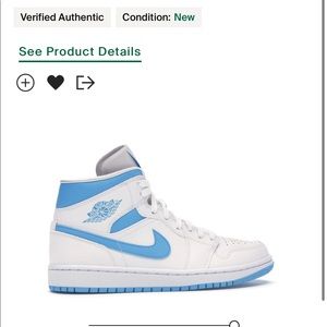 Mid Nike jordan one blue UNC and white shoes size 7.5 womens